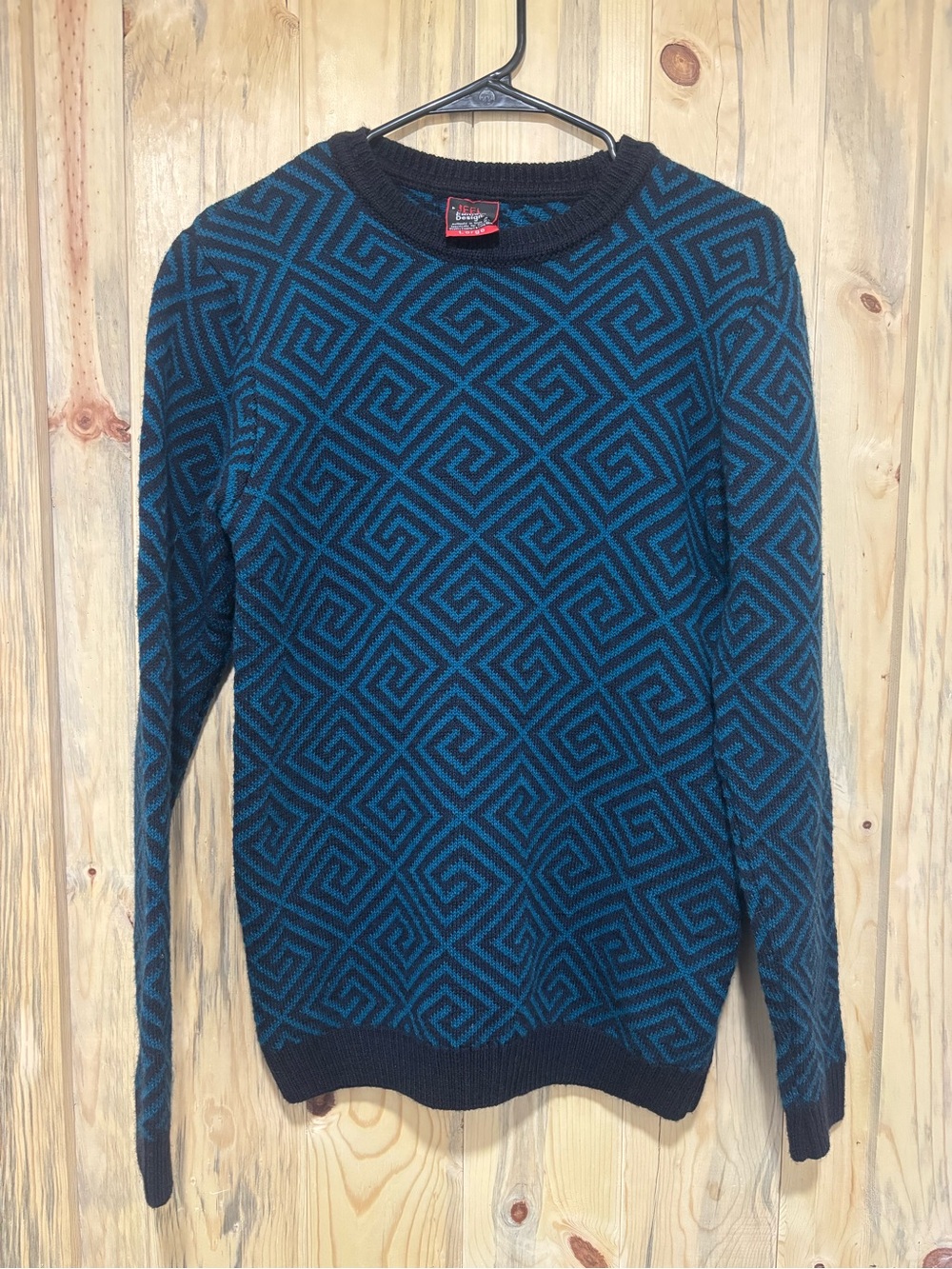 American Vintage Men's Geometric Crewneck Sweater - Teal & Black